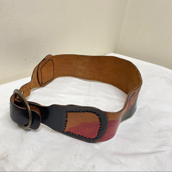 Vintage handmade hand painted wide leather belt 38” - Picture 8 of 16